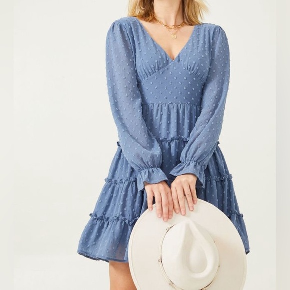 Altar'd State Dresses & Skirts - Altar’d State Eliza Dress French Blue Swiss Dot Women’s Size Small Ruffles